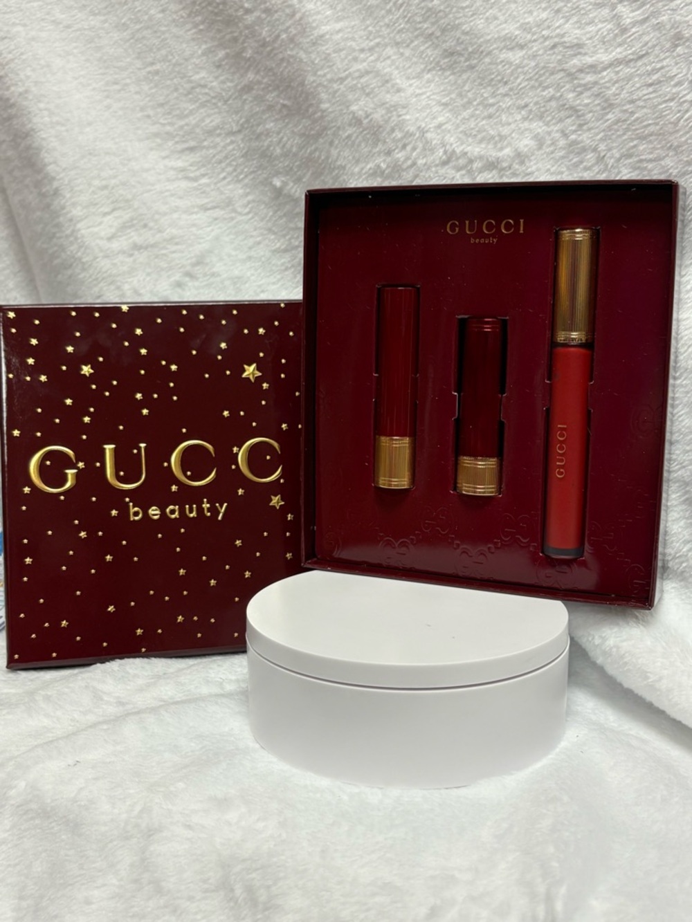 Gucci Beauty Rosso Ancora 509 Lipstick Trio Gift Set NEW Red Cream Liquid Matte - Picture 1 of 6